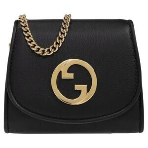 GUCCI Blondie Black Calfskin Leather Medium GG Chain Crossbody Shoulder Bag